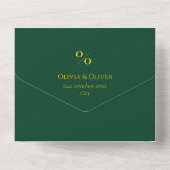 Aangepaste monogram groen goud typografie bruiloft all in one uitnodiging (Achterkant)