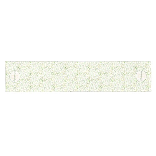 Aangepaste monogram groene Beige Fern Leaf Pattern Korte Tafelloper (Horizontaal)