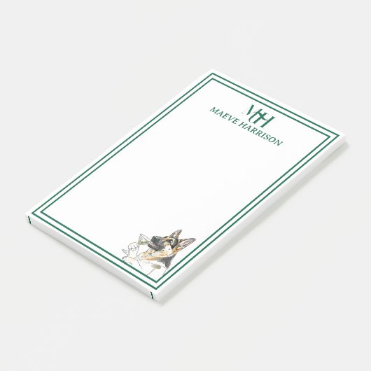 Aangepaste Monogram Hand getrokken Duitse Herder Post-it® Notes (Schuin)