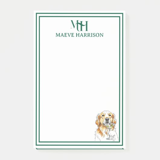 Aangepaste Monogram Hand getrokken Golden Retrieve Post-it® Notes (Voorkant)