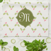 Aangepaste monogram Holly-kerstkeuken Theedoek (Gevouwen)
