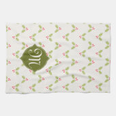 Aangepaste monogram Holly-kerstkeuken Theedoek (Horizontaal)