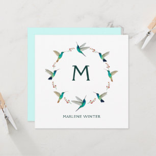 Aangepaste monogram Hummingbird Note Kaart