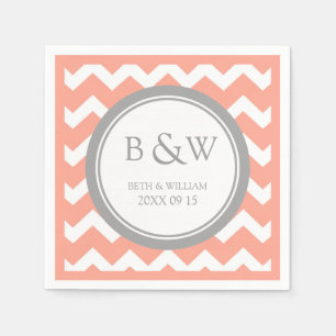 Aangepaste Monogram Huwelijk Servet Koraal Grijs C
