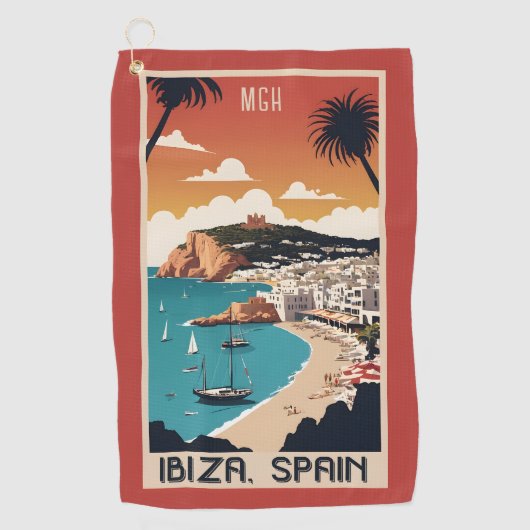 Aangepaste Monogram Ibiza, Spanje Reisposter Golfhanddoek (Voorkant)