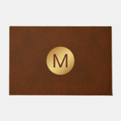 Aangepaste Monogram Initiaal Faux Bruin Leer & Gou Deurmat (Voorkant)