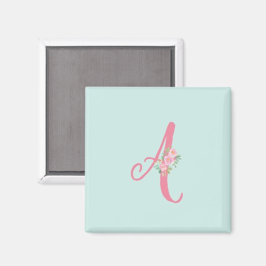 Aangepaste monogram Initiaal Floral Magneet (Voorkant / Achterkant)