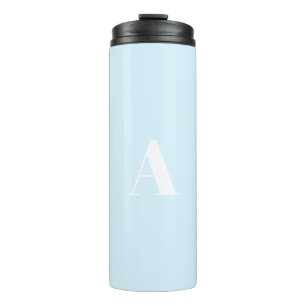 Aangepaste monogram initiaal letter lichtblauw wit thermosbeker