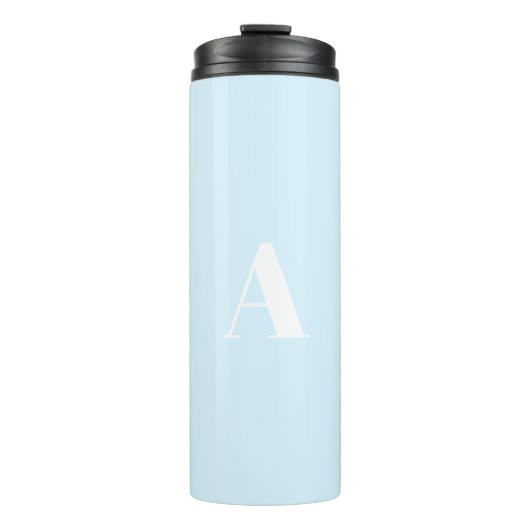 Aangepaste monogram initiaal letter lichtblauw wit thermosbeker (Voorkant)