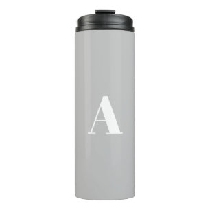 Aangepaste monogram initiaal letter lichtgrijs wit thermosbeker