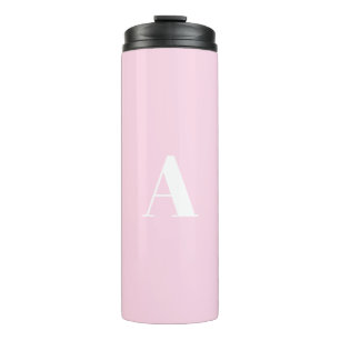 Aangepaste monogram initiaal letter lichtroze wit thermosbeker