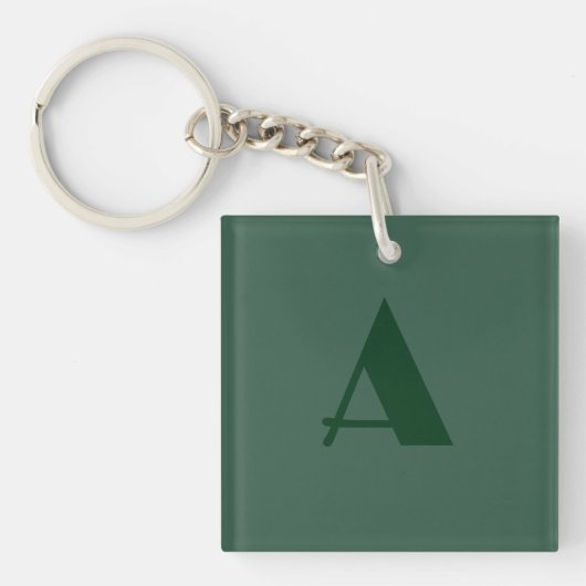 Aangepaste Monogram Initiaal Letter Plain Green Re Sleutelhanger (voorkant)