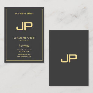 Aangepaste Monogram Initiaal Luxe Zwart & Goud Mig Visitekaartje