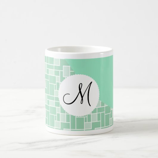 Aangepaste monogram Initiaal Mint Green Wave Tile  Koffiemok (Center)