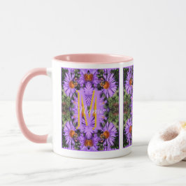 Aangepaste monogram initiaal naam honingbij aster  mok