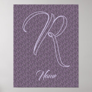 Aangepaste monogram initiaal naam paarse bloem poster