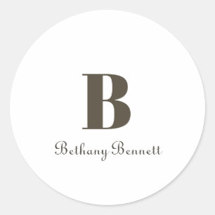 Aangepaste Monogram Initiaal Naam Wit Ronde Sticker