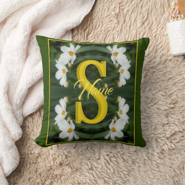 Aangepaste monogram initiaal naam Witte Madeliefje Kussen (Deken)