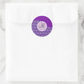 Aangepaste monogram Initiaal Paarse pootwolf Ronde Sticker (Tas)
