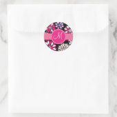 Aangepaste monogram Initiaal Paarse roze vlakte Ronde Sticker (Tas)