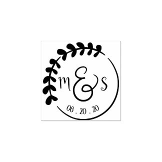 Aangepaste Monogram Initialen Huwelijkskrans Kunst Rubberstempel