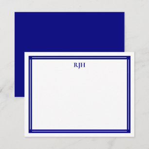 Aangepaste Monogram Initialen met Navy Blue Border Notitiekaartje