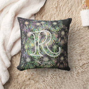 Aangepaste monogram initiële naam Kleurrijk vuurwe Kussen