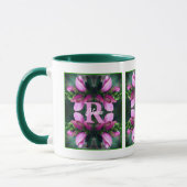 Aangepaste monogram initiële naam Roze bloemkunst Mok (Links)
