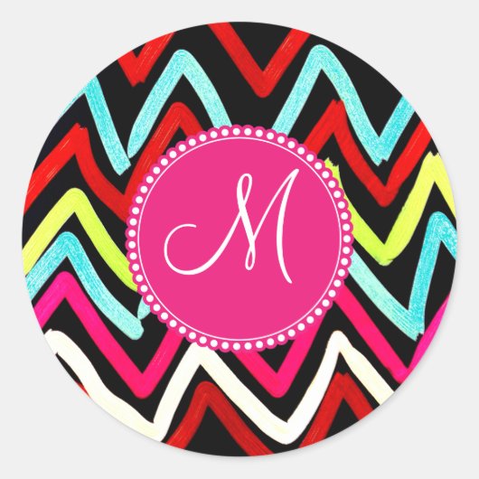 Aangepaste monogram kleurrijke Chevron Tribal Zigz Ronde Sticker (Voorkant)
