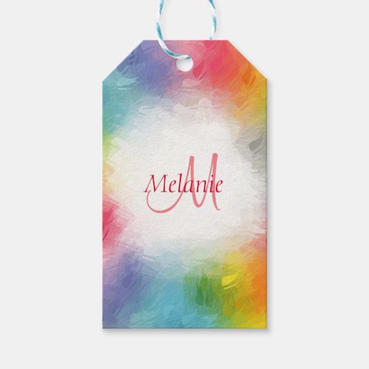 Aangepaste monogram kleurrijke moderne regenboog S Cadeaulabel (Voorkant)