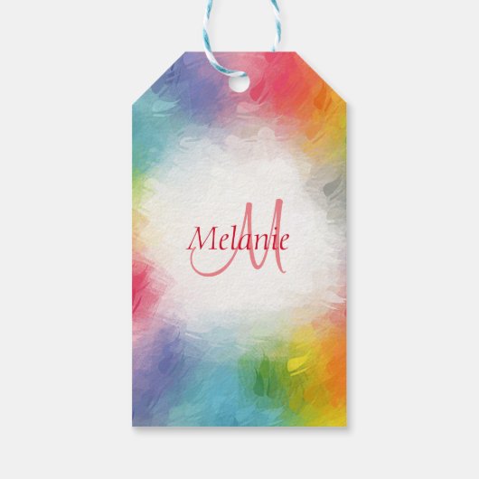 Aangepaste monogram kleurrijke moderne regenboog S Cadeaulabel (Achterkant)