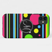 Aangepaste monogram kleurrijke Neon Stripes Polka  Case-Mate iPhone Case (Achterkant (horizontaal))