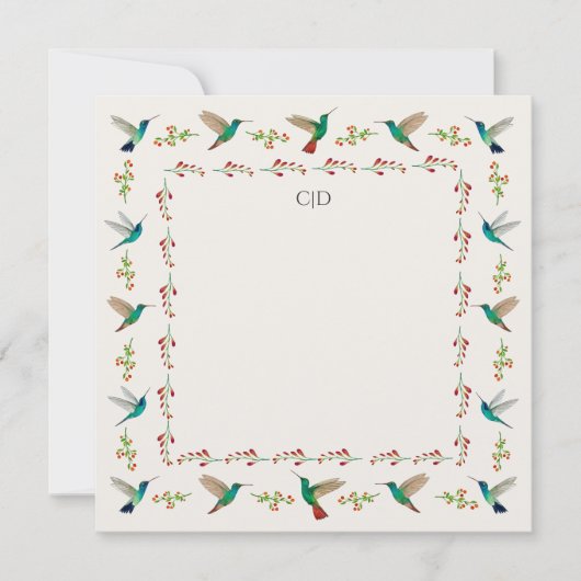 Aangepaste Monogram Kolibrie Rand Notitiekaartje (Voorkant)