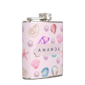 Aangepaste Monogram Kust Zeeschelp Pearl Ocean Gif Heupfles (Rechts)