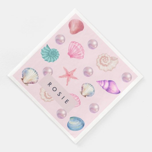 Aangepaste Monogram Kust Zeeschelp Pearl Ocean Gif Servet (Hoek)