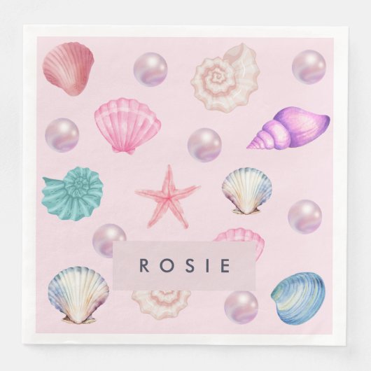 Aangepaste Monogram Kust Zeeschelp Pearl Ocean Gif Servet (Voorkant)