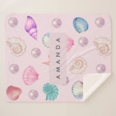 Aangepaste Monogram Kust Zeeschelp Pearl Ocean Gif Sherpa Deken (Voorkant (horizontaal))