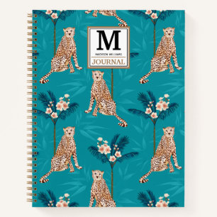 Aangepaste Monogram Leopard Palm Pattern Journal Notitieboek