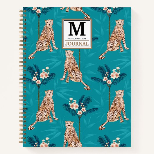 Aangepaste Monogram Leopard Palm Pattern Journal Notitieboek (Voorkant)