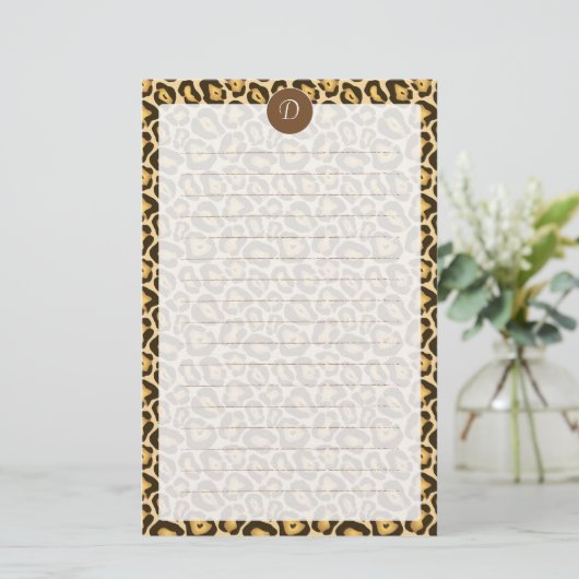 Aangepaste monogram leopard printpapier briefpapier (Staand voorkant)
