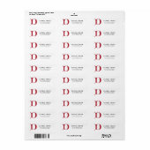 Aangepaste monogram letter D - rode kleur Etiket (Full Sheet)