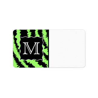 Aangepaste Monogram Lime Groen en Zwart Zebra Patr Etiket