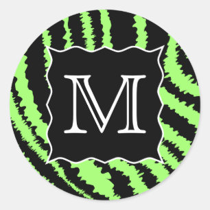 Aangepaste Monogram Lime Groen en Zwart Zebra Patr Ronde Sticker