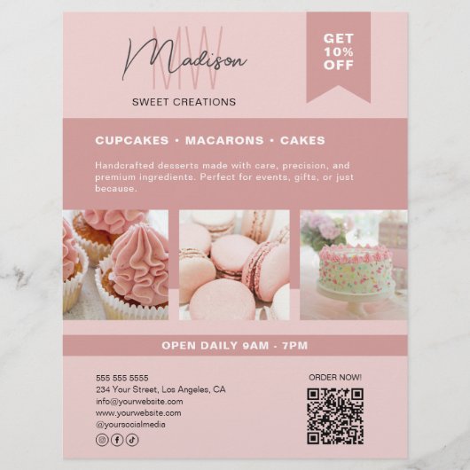 Aangepaste Monogram Logo Bakkerij Roze Flyer (Voorkant)