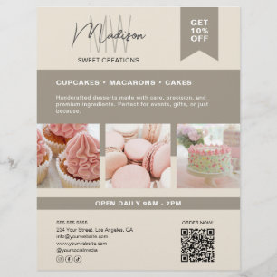 Aangepaste Monogram Logo Beige Bakkerij Flyer