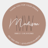 Aangepaste Monogram Logo Bruine Bakkerij Sticker (Voorkant)