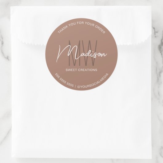 Aangepaste Monogram Logo Bruine Bakkerij Sticker (Tas)