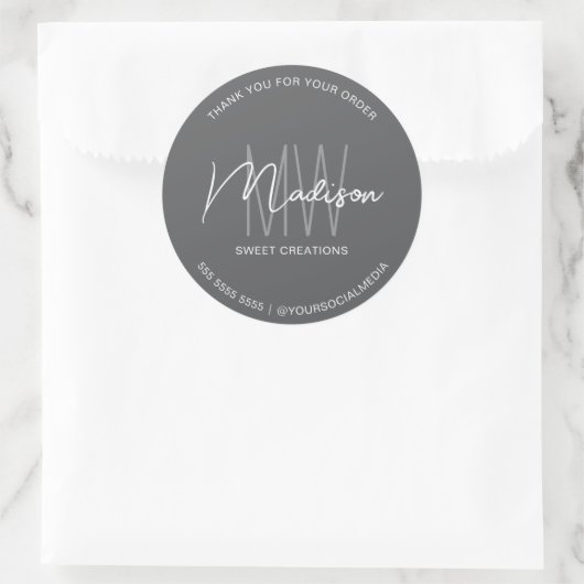 Aangepaste Monogram Logo Grijs Bakkerij Sticker (Tas)