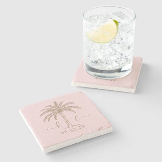 Aangepaste monogram Logo palmboom Stenen Onderzetter (Zijkant)