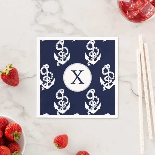 Aangepaste monogram marineblauw anker servetten (Insitu)